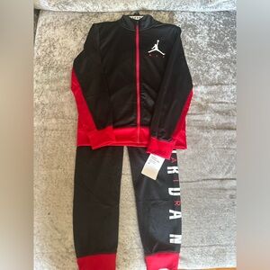 Boys Jordan tracksuit black and red